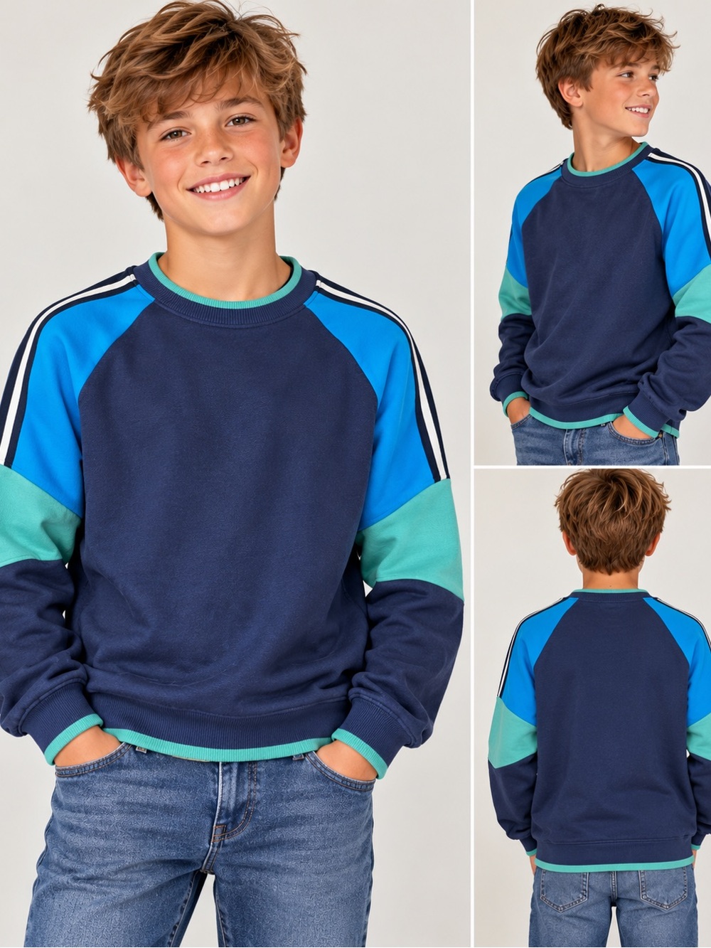 Hanna Andersson Navy Sweatshirt with Bright Blue and Teal Accents